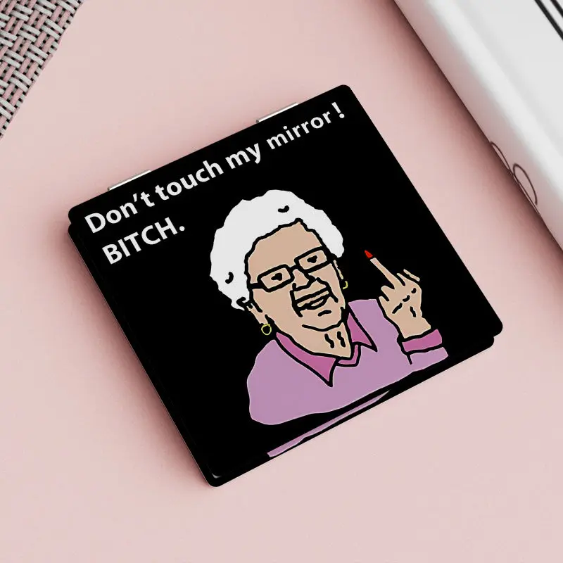 مرآة صغيرة مخصصة على الوجهين، مرآة مكياج محمولة، مرآة جيب مضحكة، مرآة جيب صغيرة قابلة للطي