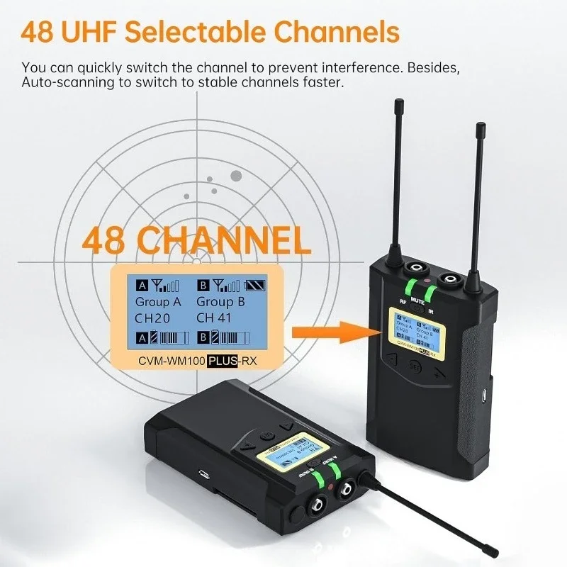 CVM-WM100PLUS الجديد - نظام ميكروفون لاسلكي احترافي UHF ميكروفون لاسلكي ذو طية صدر السترة مع تسجيل ثنائي القناة