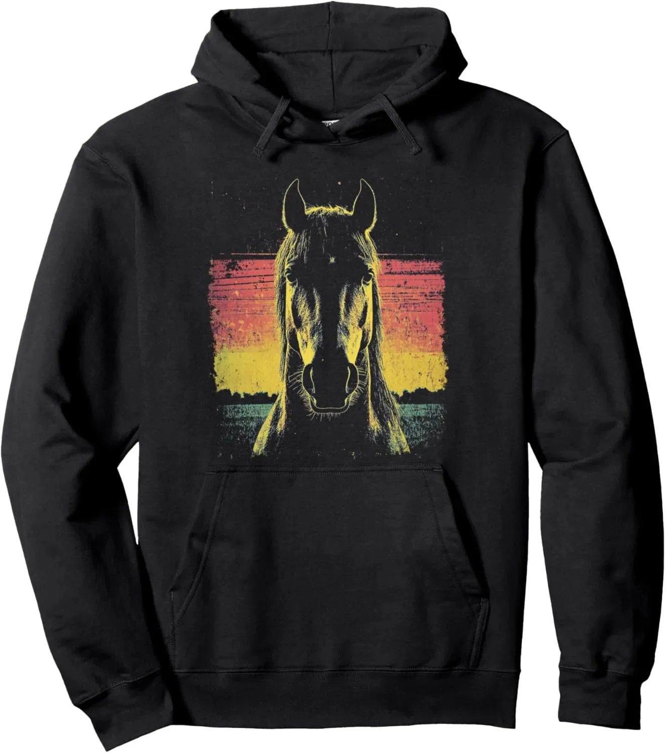 

Autumn and Winter Retro Horse Sunset Print Cotton Hoodie, Stylish Equestrian - Themed Sweatshirt