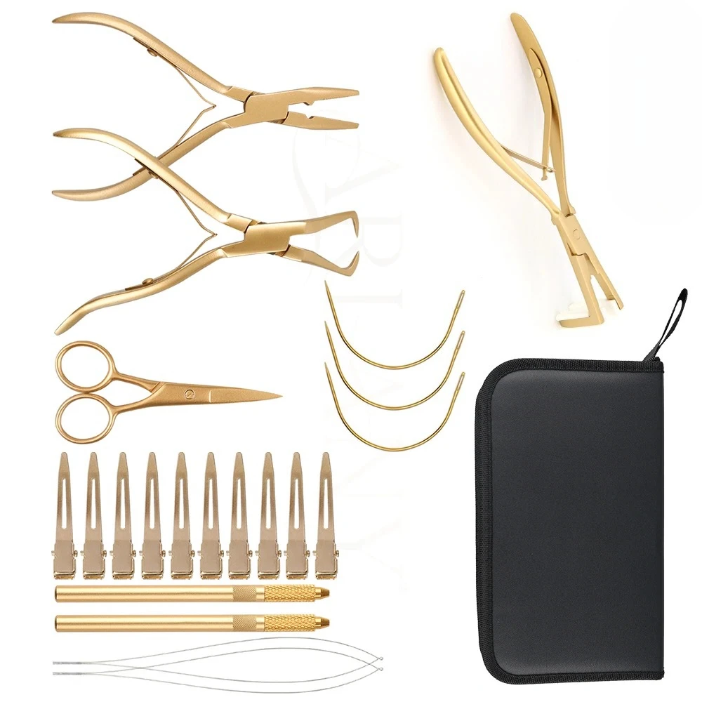 Big disountProfessional Hair Extension Pliers Tool Kit Hair Threader Loop Tool with Metal Sectioning Clips and Thread Cutting