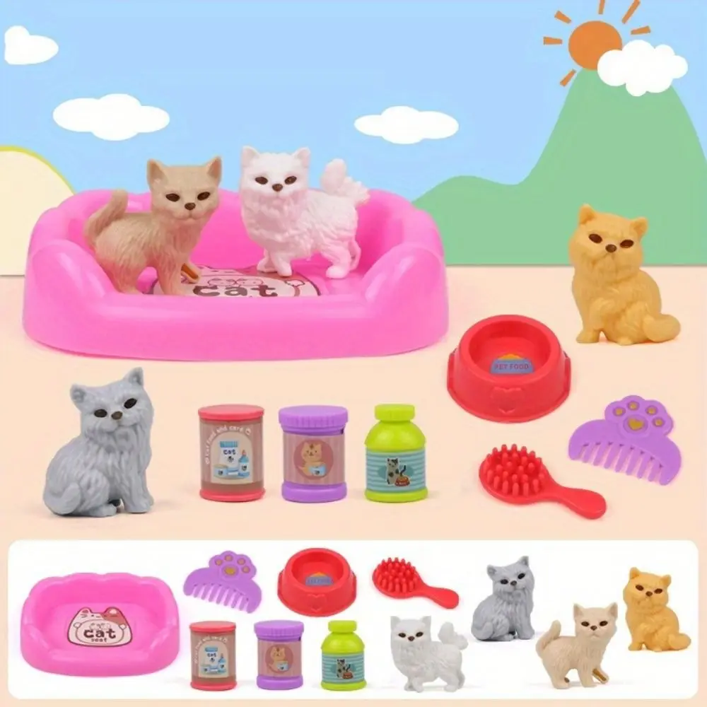 High Quality Cute Mini Puppy Pretend Play Toy Dog Doll Set Animal Dog Pet Basket Toys Kids Toys Visual Senses Scene Playing Toys