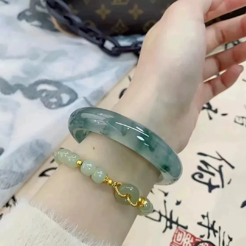 زهرة شفافة نوع دائرة حقيقية العائمة سوار اليشم الأخضر #5