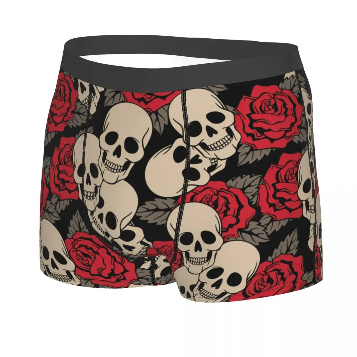 Sexy Roses Flower Death Skull Pattern Boxers Shorts Panties Male Underpants Comfortable Gothic Skeleton Briefs Underwear