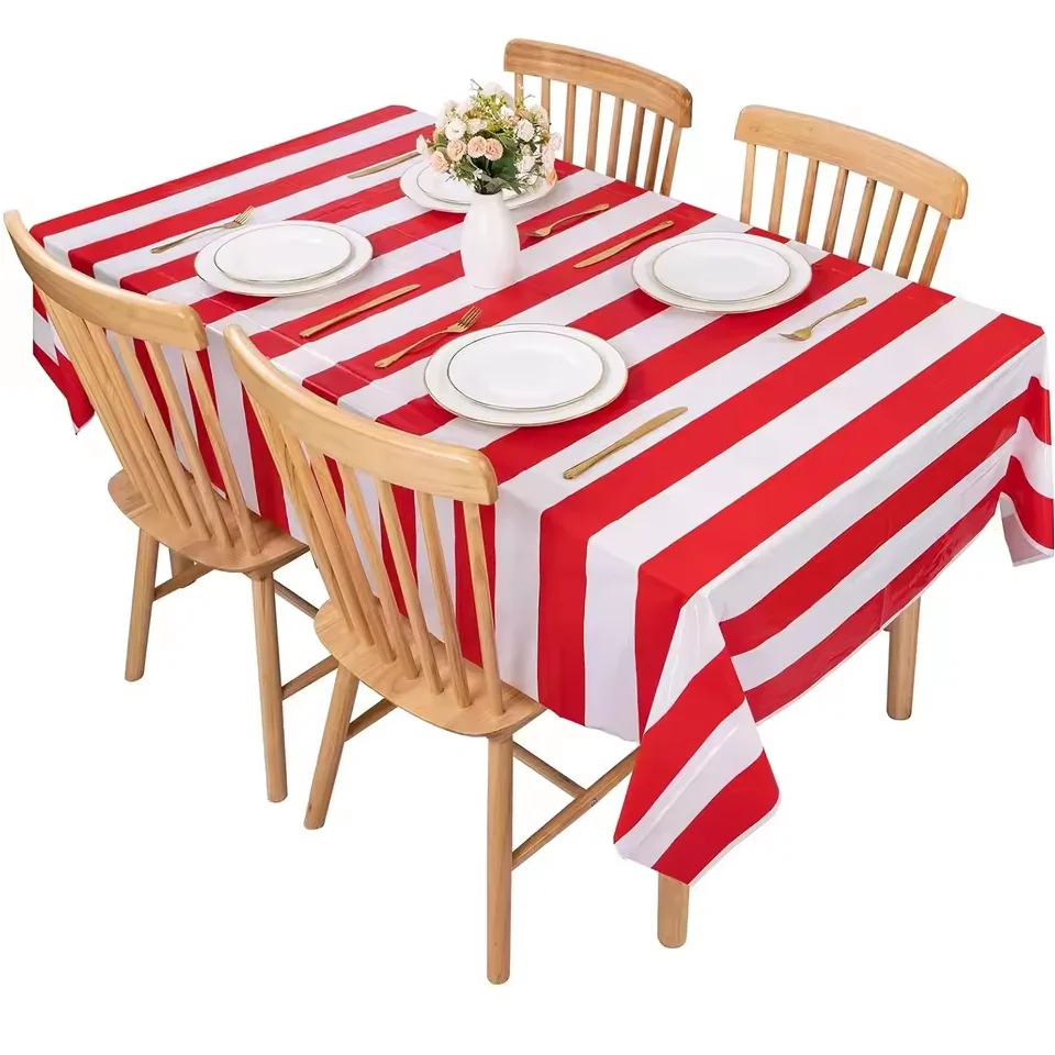 Red and White Striped Tablecloth Waterproof Odorless Carnival Circus Table Cover for Party Picnic Decoration 54'X108' Gift