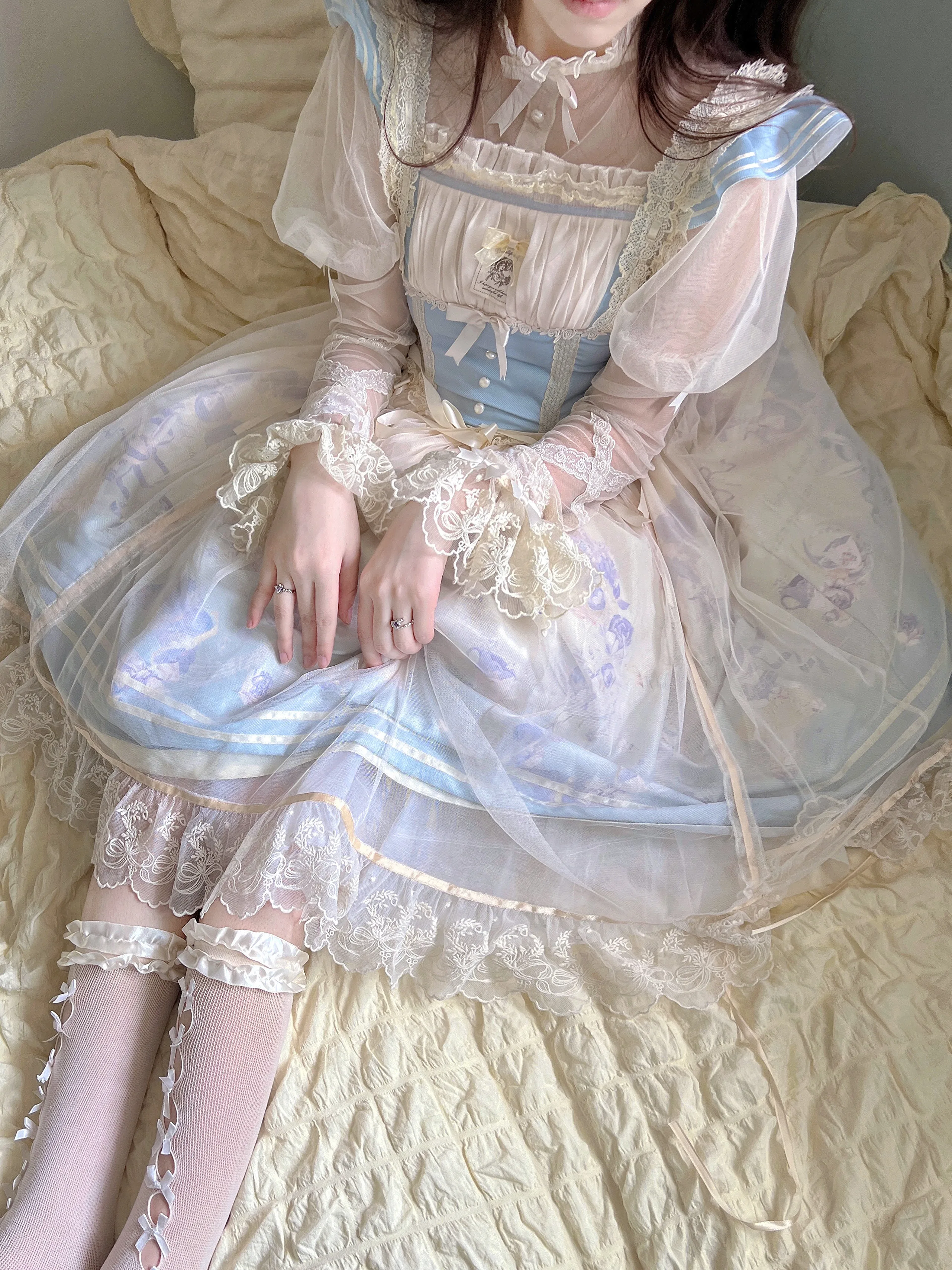 ハロウィン ロリータ ガーゼ バレエ Jsk スクエアカラー プリンセス ケーキドレス 春秋 年齢軽減 長袖 薄底シャツ