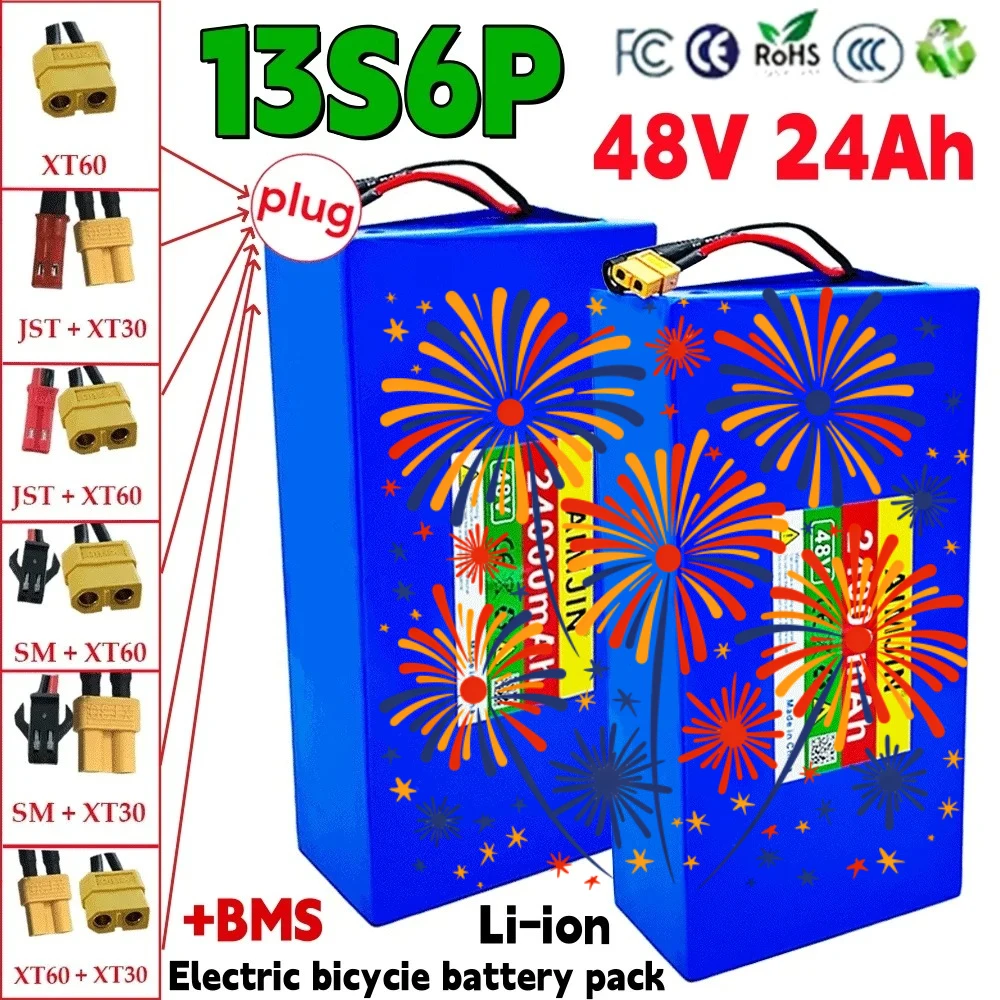 

18650 Lithium 13S6P 48V 24Ah Battery Pack 1000W High Power 54.6V built-in 30A BMS for outdoor power tool backup battery