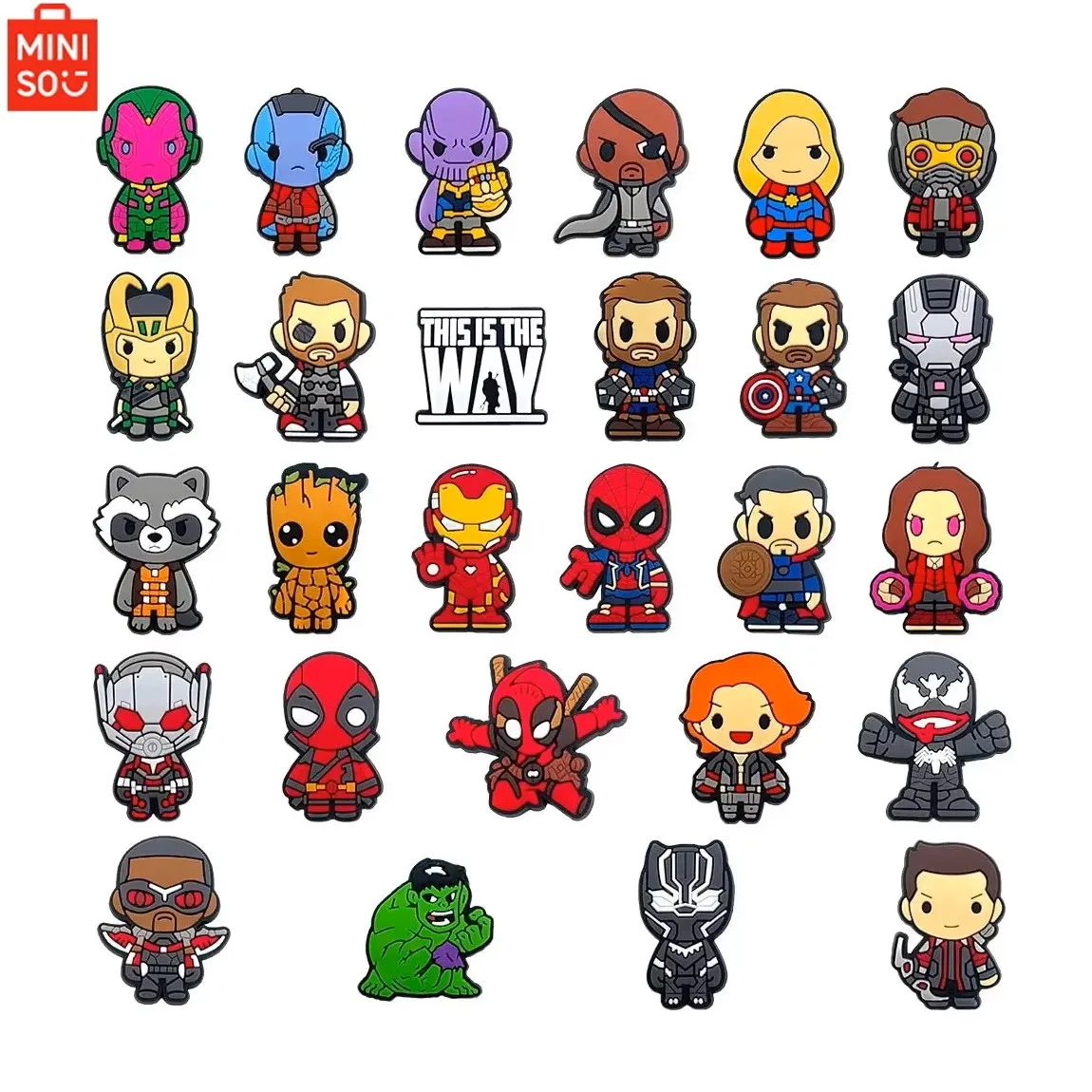 27Pcs MINISO Marvel Series Shoe Charms For Shoe Key Chain Sandals Beach Bags, PVC DIY Shoe Decorations Accessories Shoes Pin
