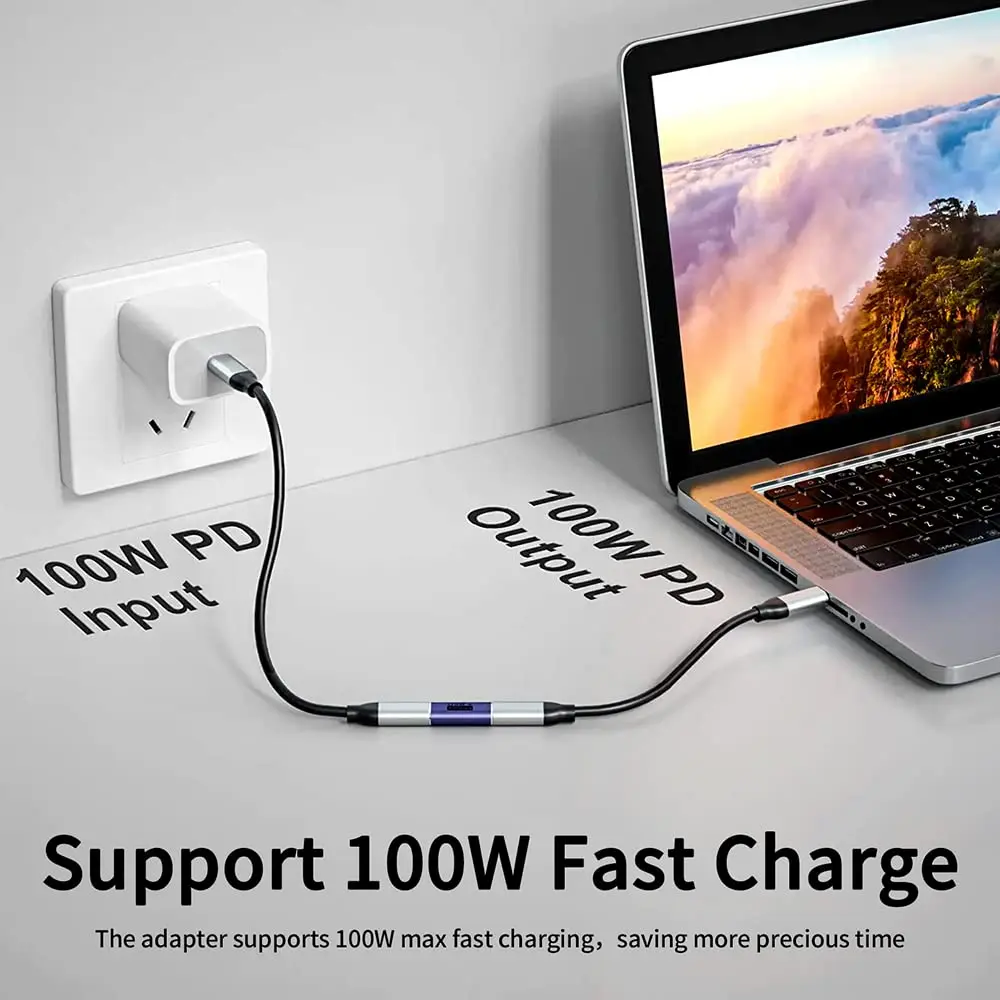 NNBILI Super prędkość 40 gb/s USB4 typ C żeński do żeńskiego 100W mocy 8K Adapter wideo przedłużacz do Laptop telefon z