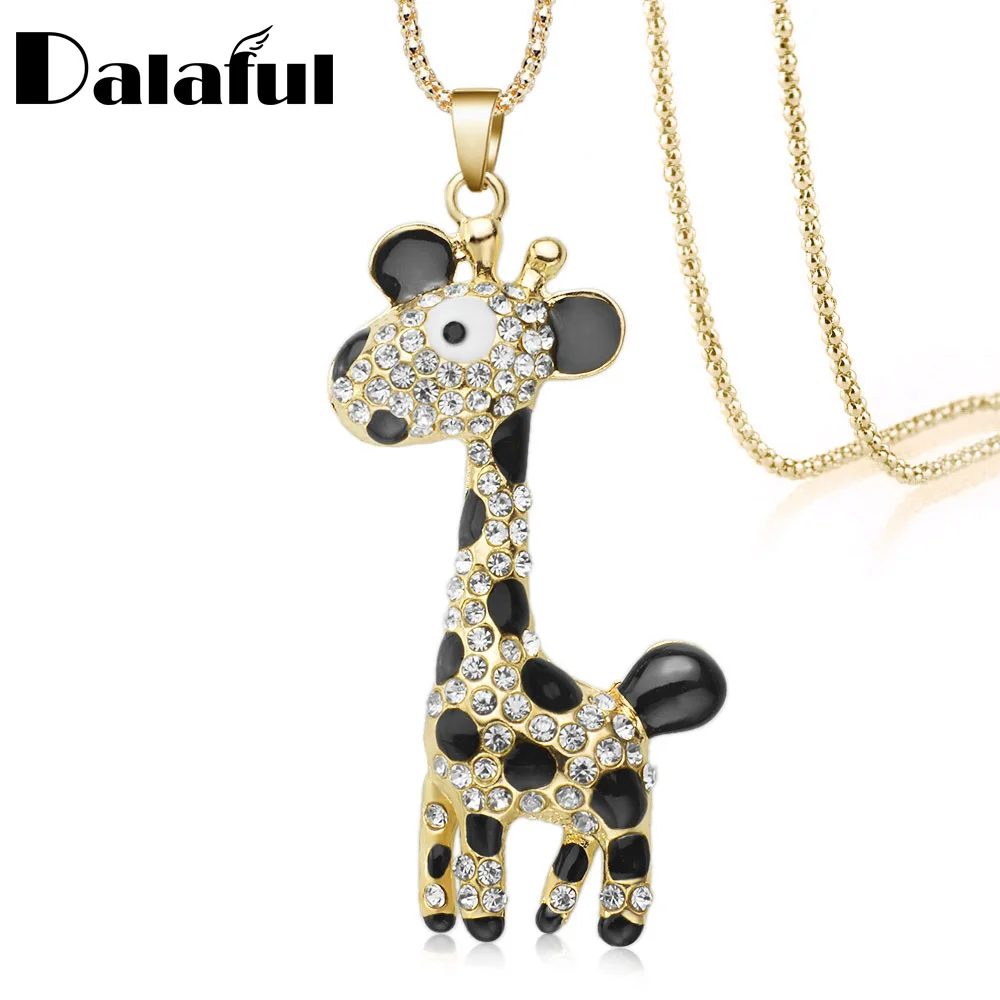 Lovely Cute Giraffe Deer Necklace Enamel Long Chain Crystal New Necklaces Pendants For Women M380