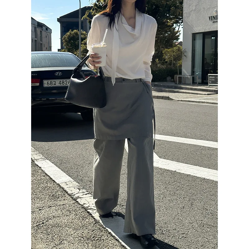 

Design Sense Fake Two Slacks Women's 2025 Autumn New Versatile Butt Curtain Slimming Loose Washed Trousers