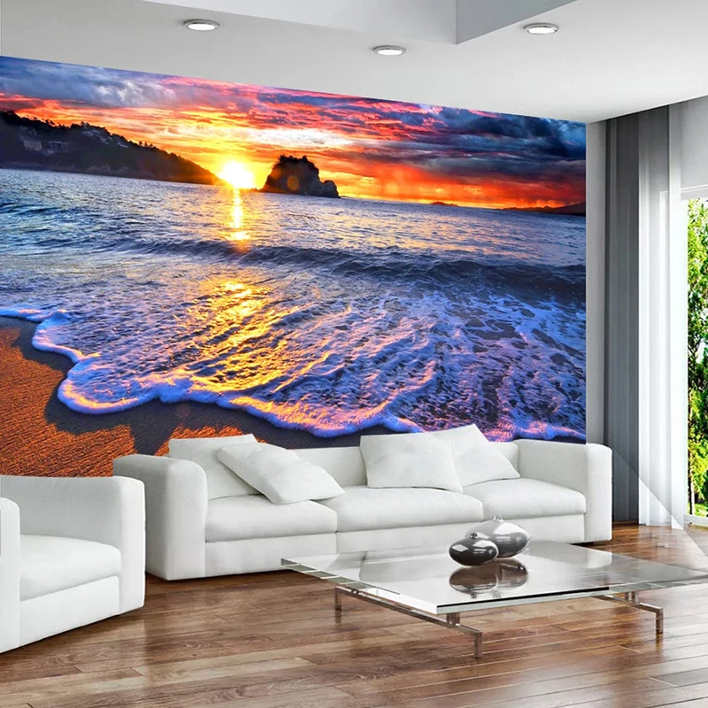 Custom Mural Beautiful Sunrise Sunset Seaside Sandy Beach Landscape Living Room Bedroom TV Background Wall Art Photo Wallpaper