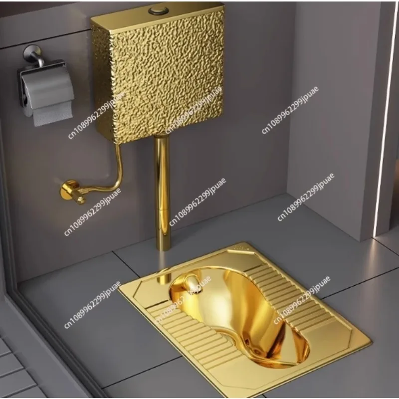 High Gloss Stainless Steel Squat Pit Toilet Gold Finish Household Bathroom Squat Urinal Sanitary Ware