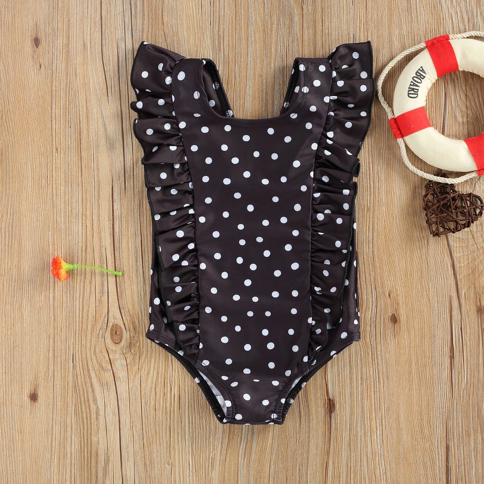 Little Girls Summer Swimsuit Toddler Baby Polka Dot Printing Sleeveless Ruffle Romper Swimwear Beachwear 1-5 Years