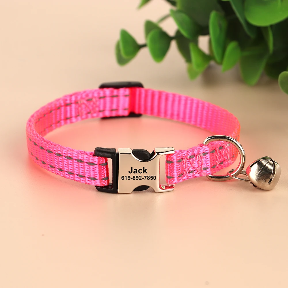 Eingraviert Individuelles Katze Kragen Reflektierende Kätzchen Welpen Halsbänder mit Glocke Personalisierte Pet Katzen Kragen Halskette Zubehör 1cm Breite – Detail 12