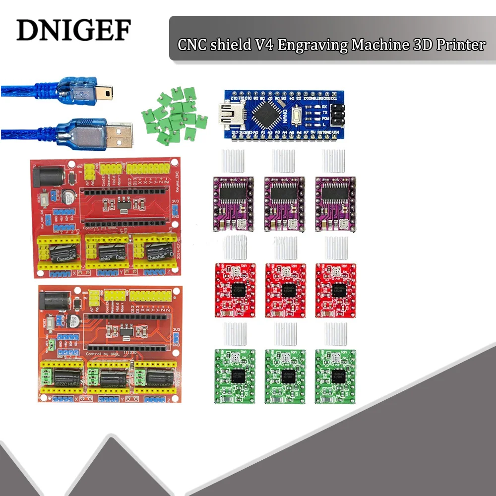 CNC shield V4 Engraving Machine 3D Printer+3pcs A4988 / DRV8825 Driver Expansion Board+ NANO 3. 0 with USB Cable For Arduino