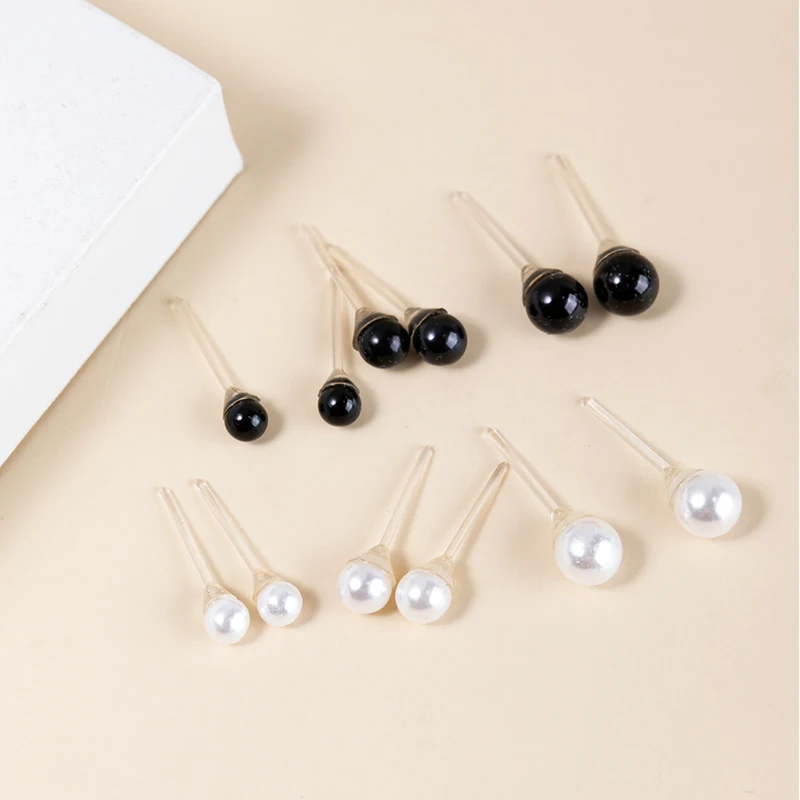 36pairs/set Black White Round Simulation Pearl Stud Earrings For Women Girls Resin Earrings Set Fashion Jewelry Gifts