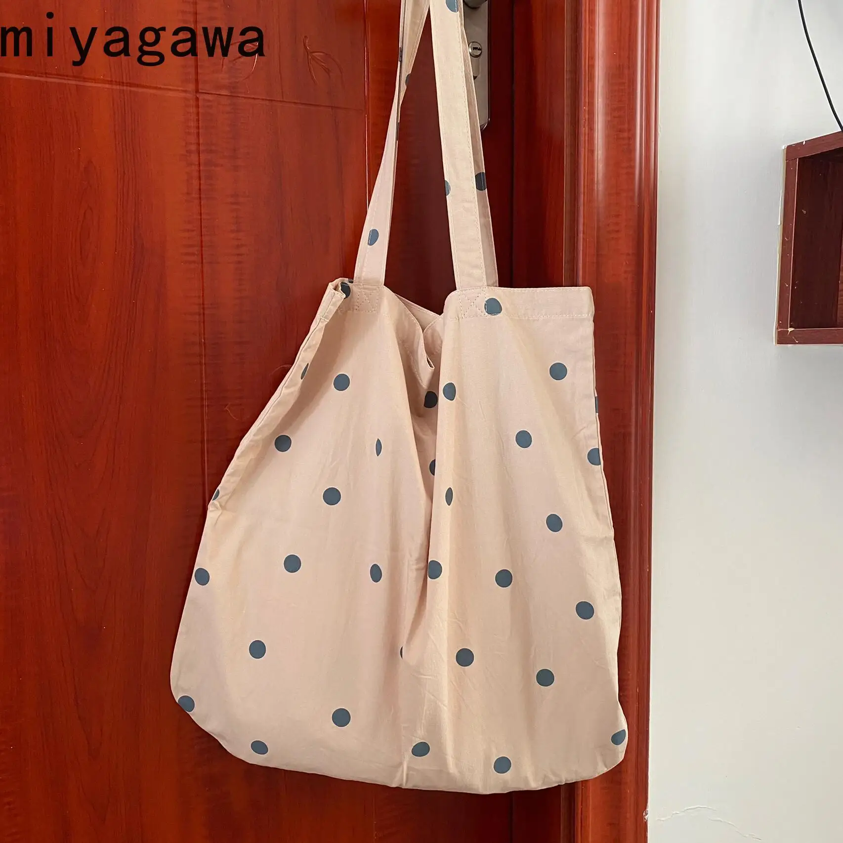 Miyagawa New Niche Fashion Casual Instagram Polka Dot Canvas Bag Korean Versatile Large Capacity Single Shoulder Tote Bags