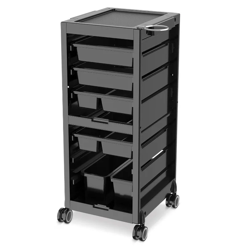 Salon Trolley Salon Cart on Wheels Rolling Salon Tray Large Storage Trolley W/Hair Dryer Holder, 4 Remove Drawers