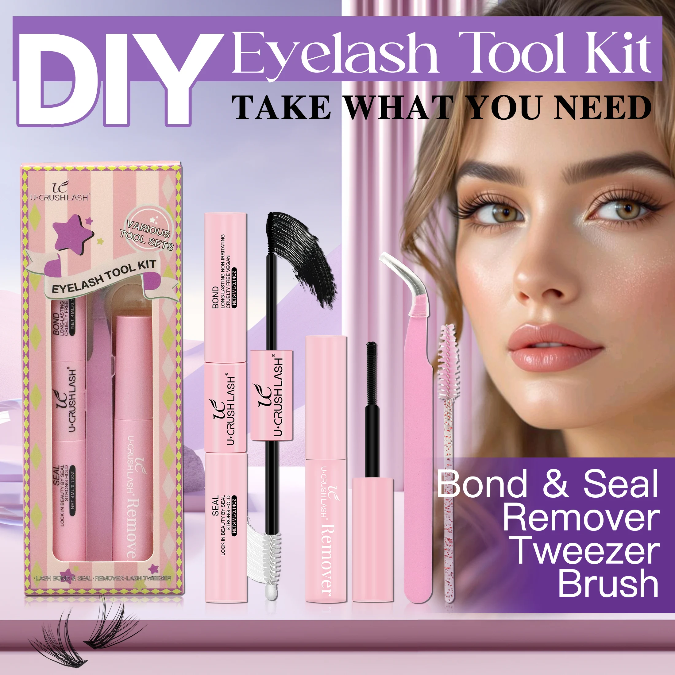 أداة مكياج غراء تمديد الرموش 2 في 1 مجموعة لاصقة طويلة الأمد مع ملاقط وفرشاة لمجموعات الرموش ذاتية الصنع #1