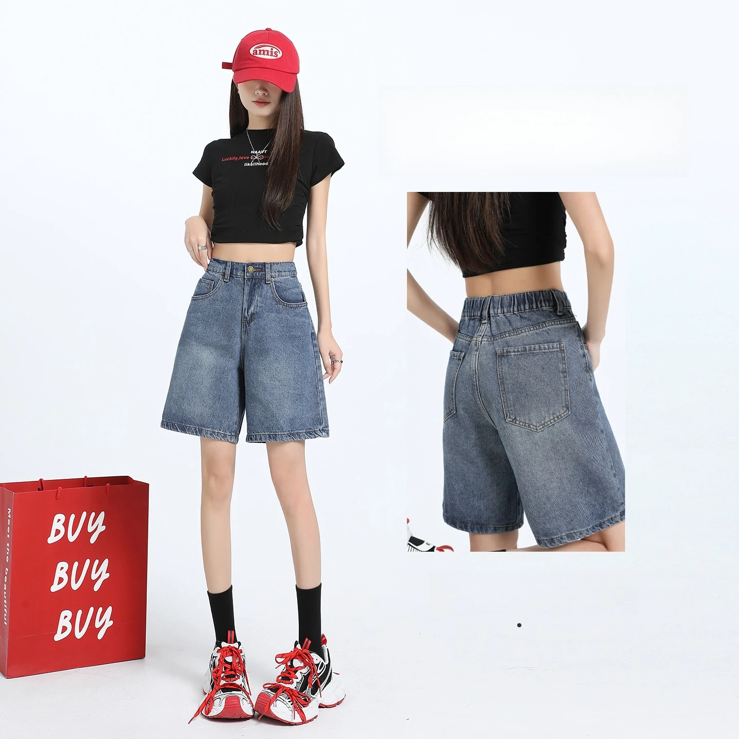 2026 Sommer Damen Vintage Blaue High-Waist Denim-Shorts, lockere, gerade A-Linien Bermuda-Jeans mit weitem Bein, lässige Streetwear XS-2XL