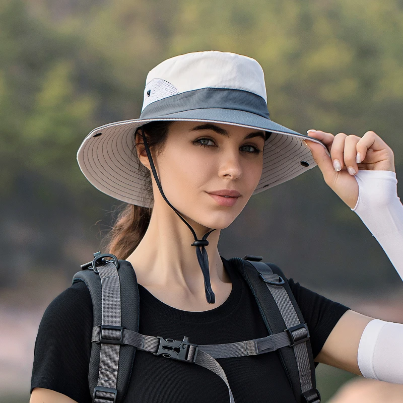 Sommer-Pferdeschwanz-Fischerhut für Damen, wasserdichte Sonnenkappe, Outdoor-Reisen, Angeln, Klettern, Wandern, große Krempe, Eimerhut, unbesiegt