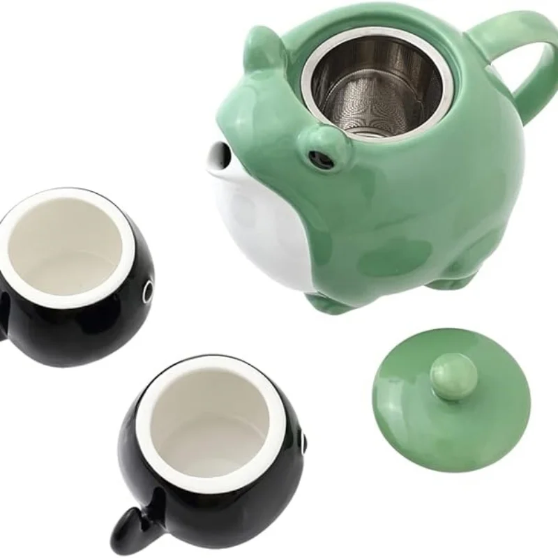 

Фарфоровый чайный набор в форме лягушки и головоломки в японском стиле, милый керамический чайник и 2 чайные чашки