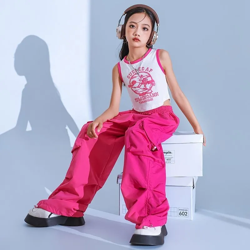 Cargobroeken voor tienerkinderen Nieuwe zomer streetwear hiphop joggingbroek voor meisjes Baggy wijde pijpen rechte broek 6 8 10 12 14 Y