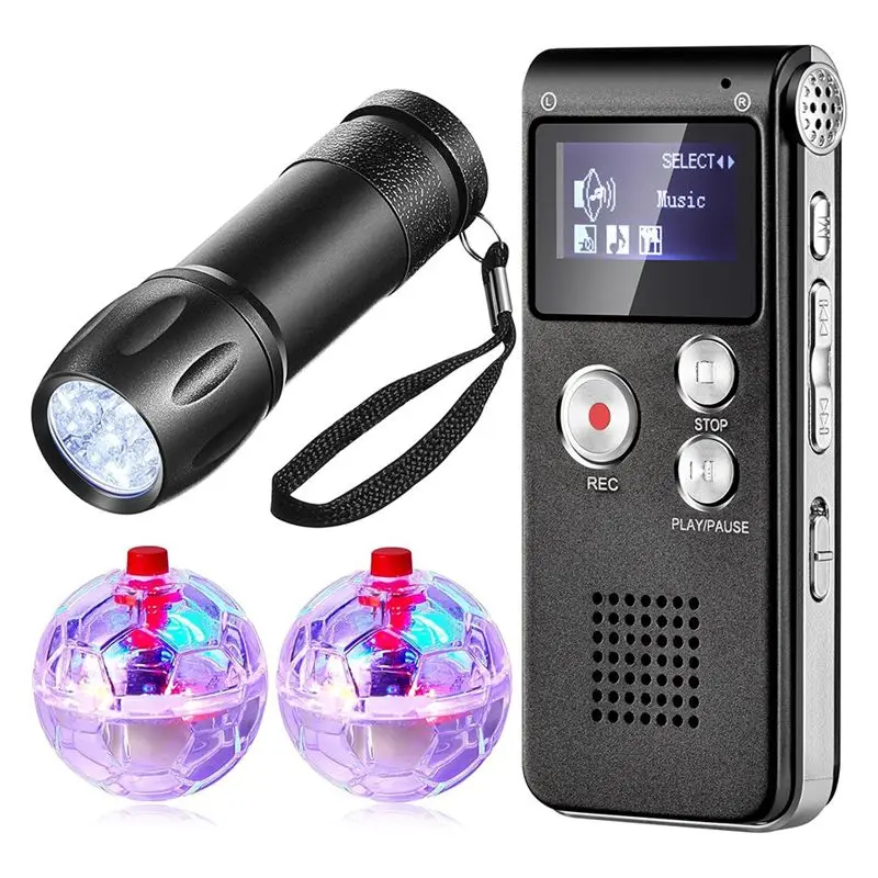 

ABMH-4 Pcs Ghost Huntingequipment Kit Includes 1Digital 2 LED Light Up Pet Cat Ball 1 Black UV Flashlight,8GB