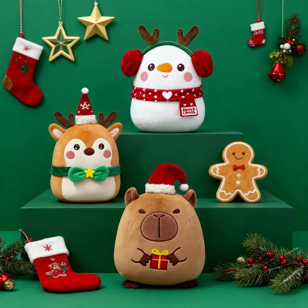 Regalo di Natale Peluche Babbo Natale Pupazzo di neve Renna Capibara Bambola Ricamato in cotone PP Giocattolo di riempimento antistress per la festa