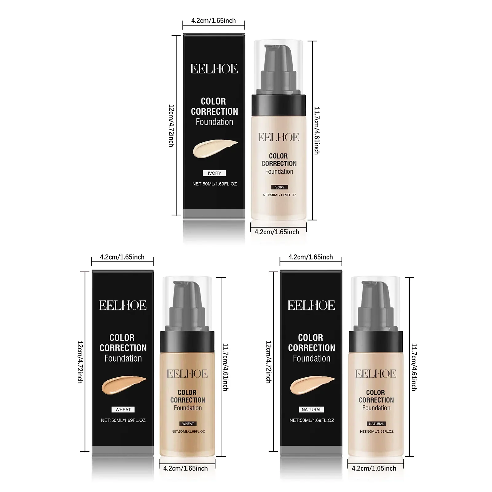 50ML 리퀴드 파운데이션 CC 크림 매트 풀 커버리지 모이스춰 라이징 브라이트닝 컨실러 BB 크림 오일 컨트롤 메이크업 화장품