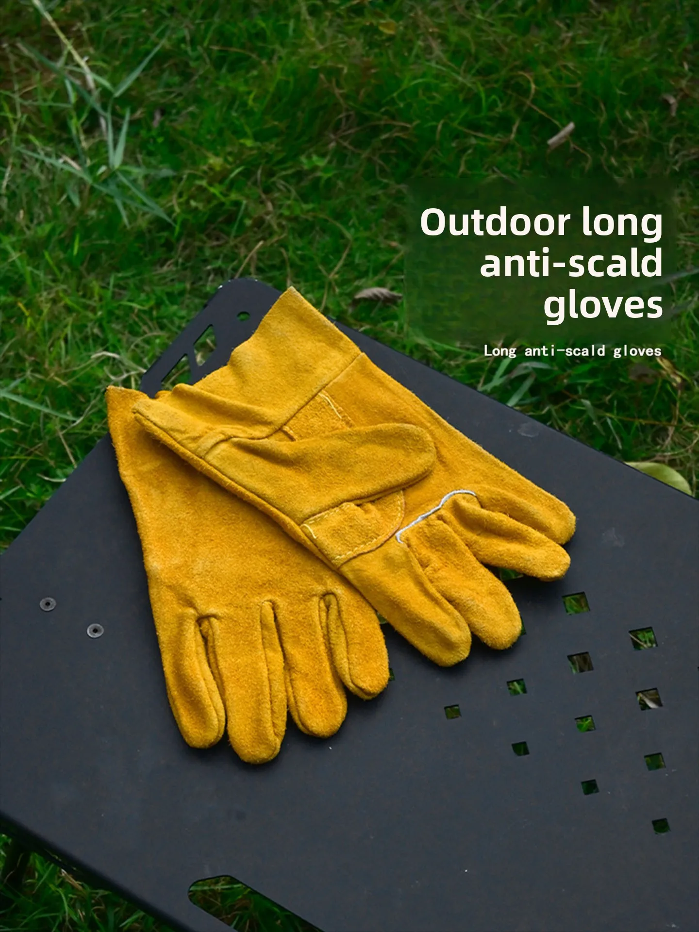 

Outdoor Cam Long Anti-Scald Gloves Leather High Temperature Resistant Heat Insulation Barbecue Protective Gloves Oven S...