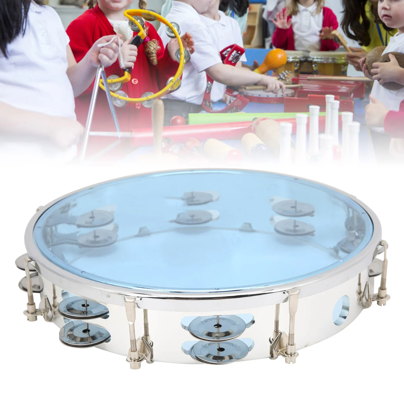 

MBAT Tambourine Adjustable Double Row 10in Percussion Jingles Instrument for PartyBlue