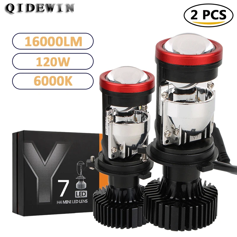 2PCS Y7 LED Headlight Bulbs Kit H4 Conversion Beam Super Bright 120W Turbo Fan Car Light Lamp Projector High Power Fog lights