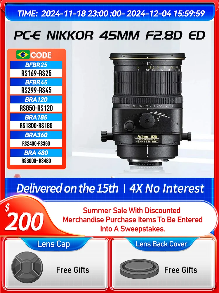 Nikon PC-E Nikkor 45mm F2.8D ED 40mm F2.8G 60mm F2.8G ED Full Frame Prime Macro Panning DSLR Camera Lens for D850 45 2.8 (Used)