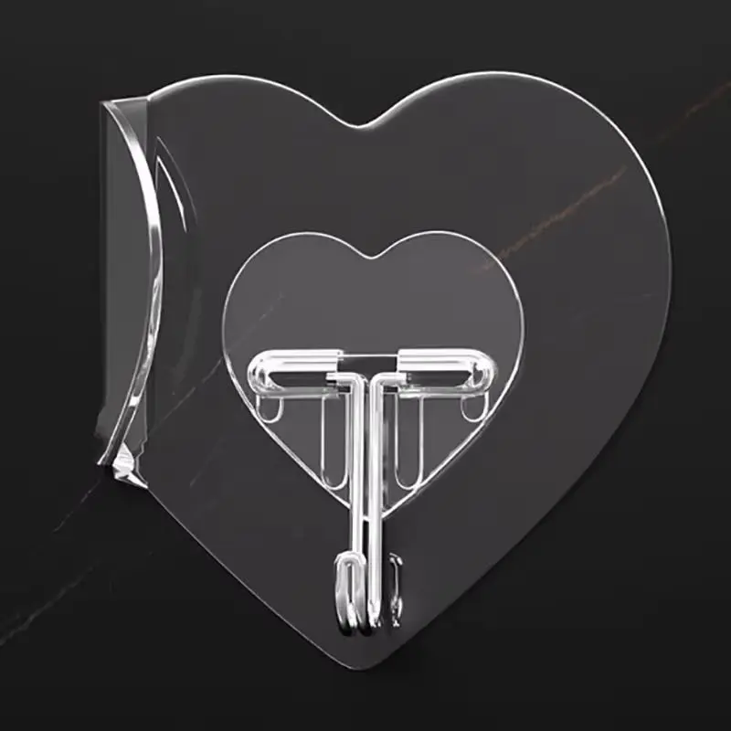 

5pcs Heart Transparent Hooks Strong Self Adhesive Key Storage Hanger Multi-Function Towel Hanging Hook For Kitchen Bathroom Stor