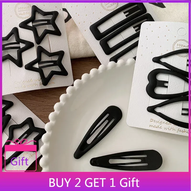 

High-End Sense Matte Black Glaze Geometric Polygon Hollow BB Hairpins Versatile Office Bangs Hair Clips Women