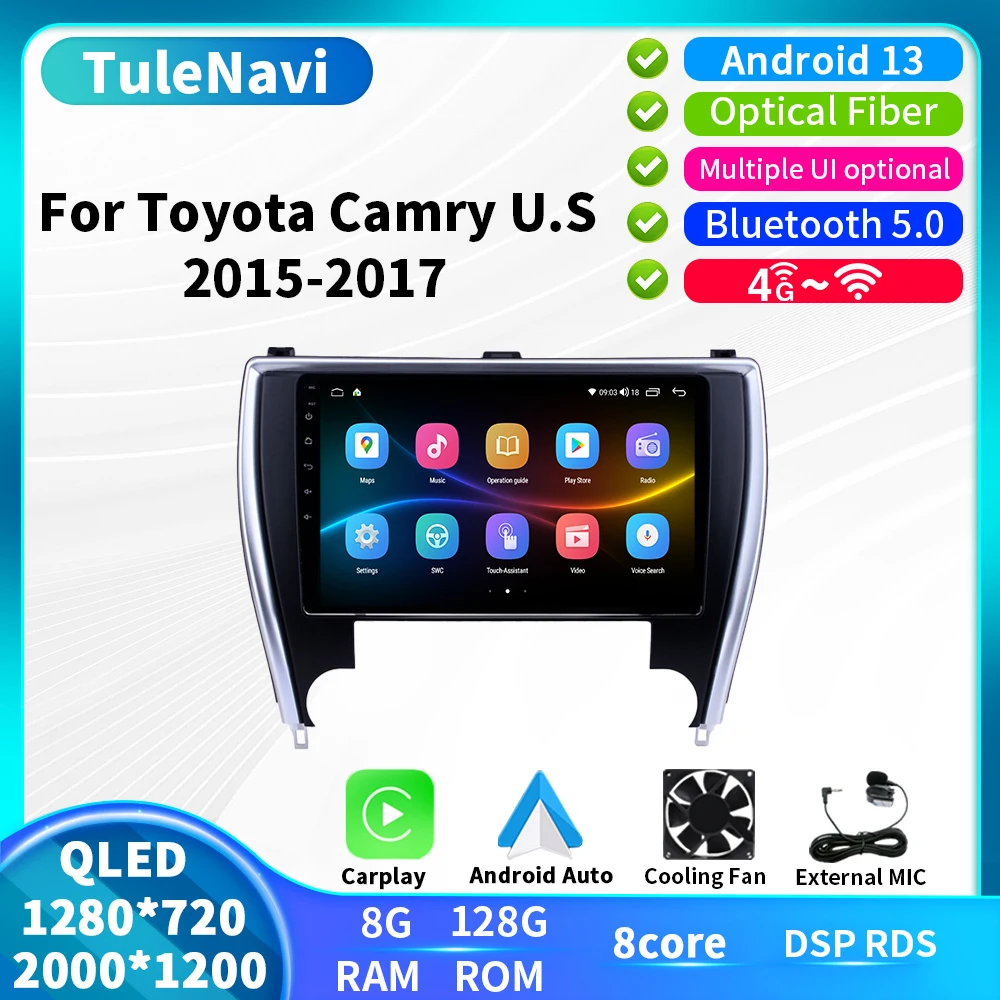 2000*1200 Resolution Screen Car Android GPS System Radio Multimedia Player Carplay For Toyota Camry U.S USA Edition 2015 - 2017 