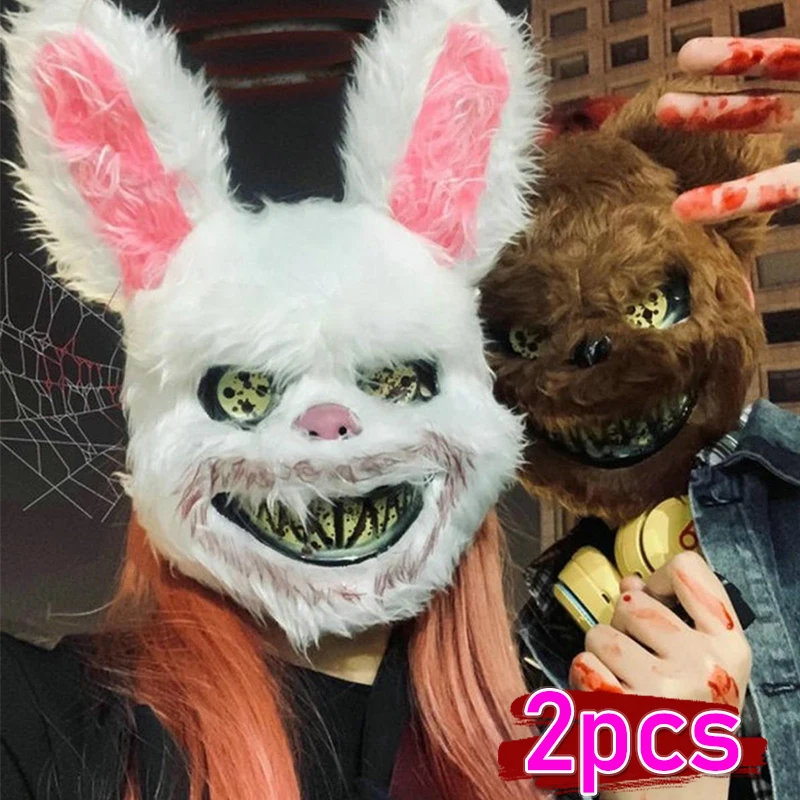 Bloody Plush Bunny Mask Halloween Ghost Festival Mask Realistic Bloody Rabbit Headgear Itaewon Class Prop Halloween Party Mask