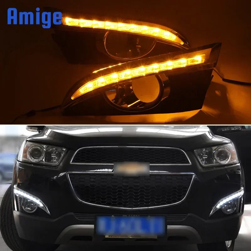 12V Car LED DRL Daylihgts For Chevrolet Captiva 2011 2012 2013 Yellow Turn Signal LED Daytime Running Light Foglamps Headlamp view 3