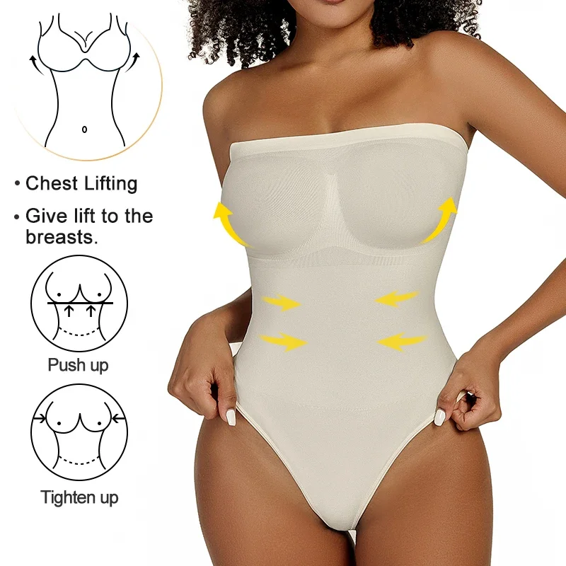 Women\'s Strapless Bodysuits Tummy Control Shapewear Thong Slimming Compression Body Shaper Waist Trainer Sexy Butt Lifter Corset