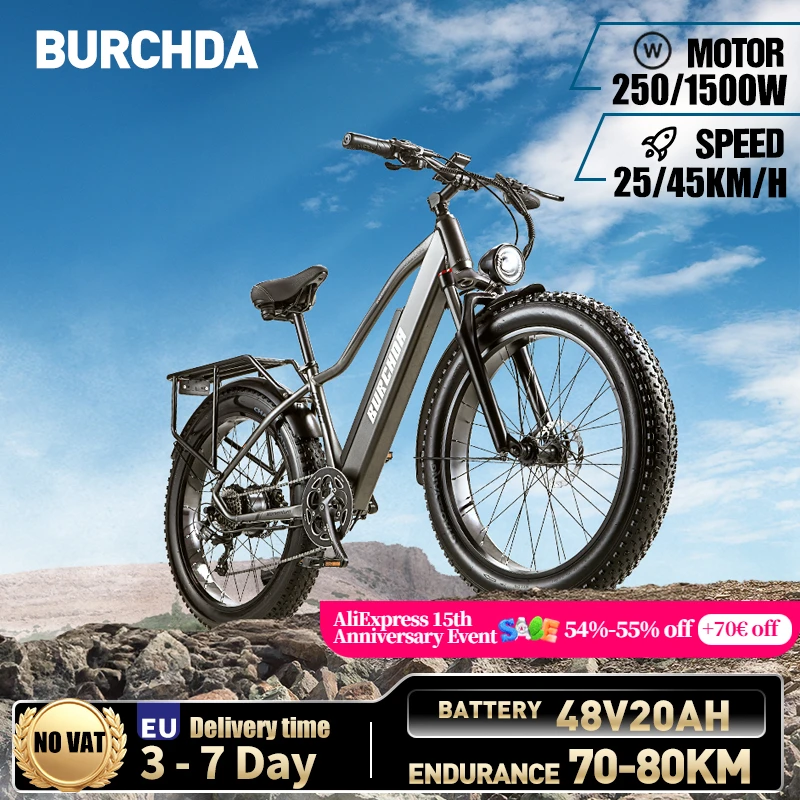 BURCHDA RX20 1000W50KM/H 26 Inch Mountain Electric Bicycle 48V20AH Lithium Battery Fatbike Electric Bike For Adults Motorcycle