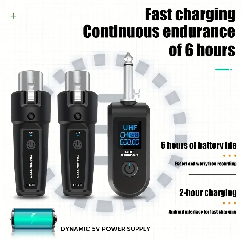 Wireless Audio Receiver Transmitter Set for Dynamic/Condenser Mic, Mixer, Guitar, Stage/Karaoke Performance view 5