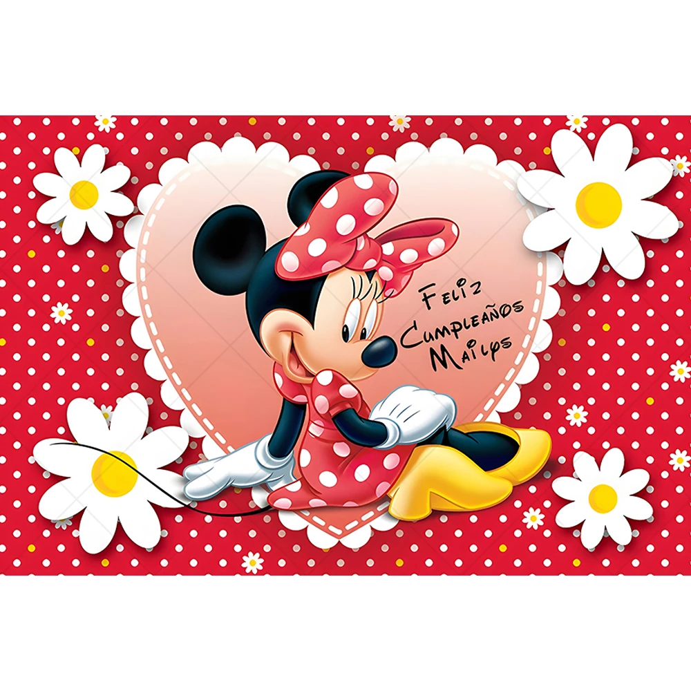 Disney Mickey Minnie Mouse Backdrops Girl Birthday Party Newborn Decor Customized Heart-Shaped Banner Studio Background