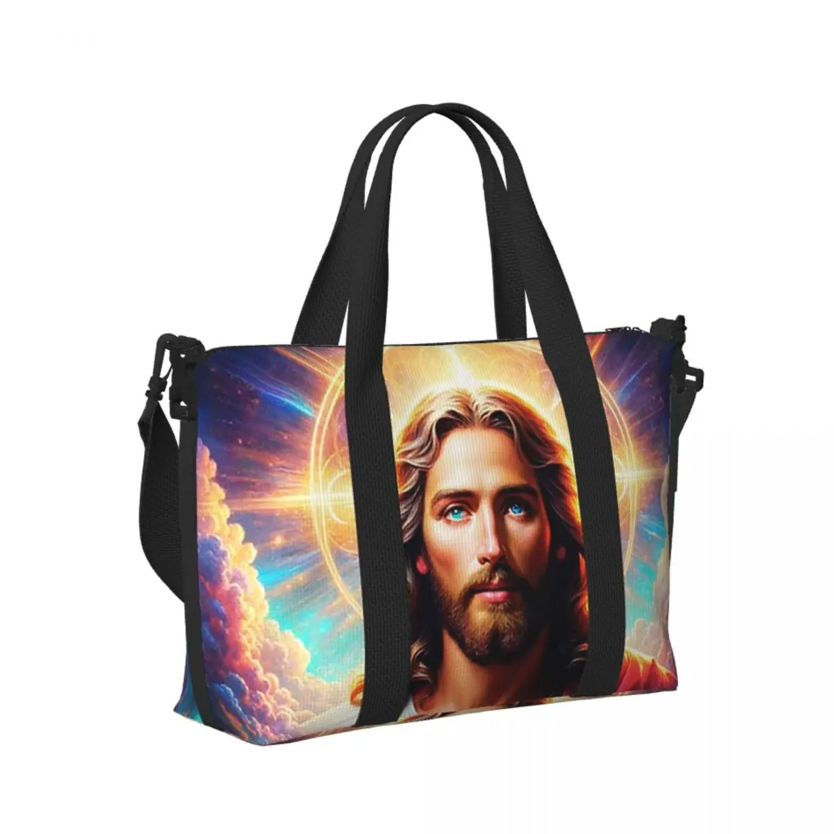 

Custom QuotI Am With You Always Jesus Biblical Beach Travel Bag Tote Bags for Gym Sport Women Shopping Duffle Shoulder Bag