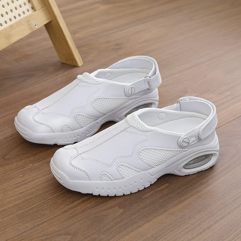 

Woman and Man Lightweight Slippers Breathable White Nurse Shoes Open Back Slip On Slippers Mesh Mules Shoes for Hospital Working