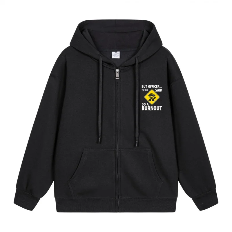 

Men's Zip-Up Hoodie Burnout Warning Sign On Hoodie 2025 New Style Casual Couples’ Style Casual and Loose