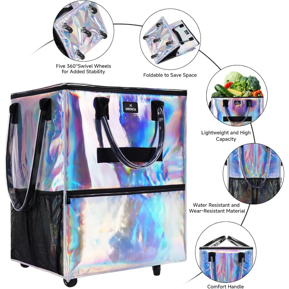 รถเข็นช็อปปิ้งแบบพับได้ที่ทนทานพร้อมความมั่นคงที่เพิ่มขึ้นและผ้ากันน้ำสำหรับการขนของชำที่มีน้ำหนักมาก