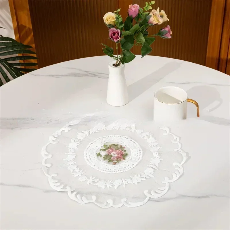 1PC Dinning Table Cover Embroidered Table Cloth Elegant Round Lace Tablecloth Coffee Coasters Napkin Party Wedding Decoration