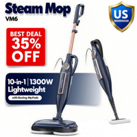 Steam Mop Cleaner with Rotating Mop Pad 10 in 1 Lightweight Spin Mop 1300W Powerful Floor Steamer for Home Hardwood Laminate VM6