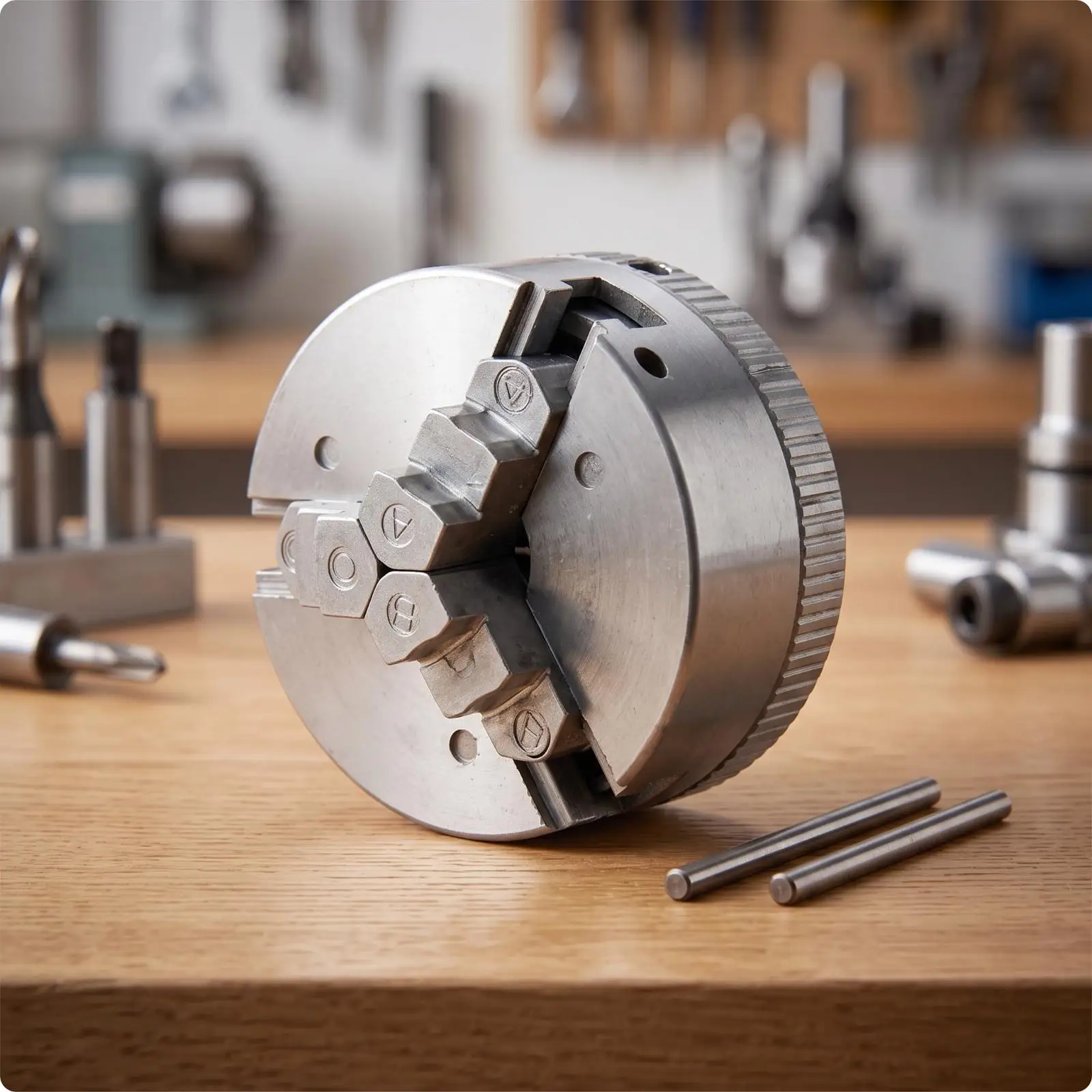 Lathe Chuck with Operating Rods Knurled Hardware Metal for Bench-Top Machining